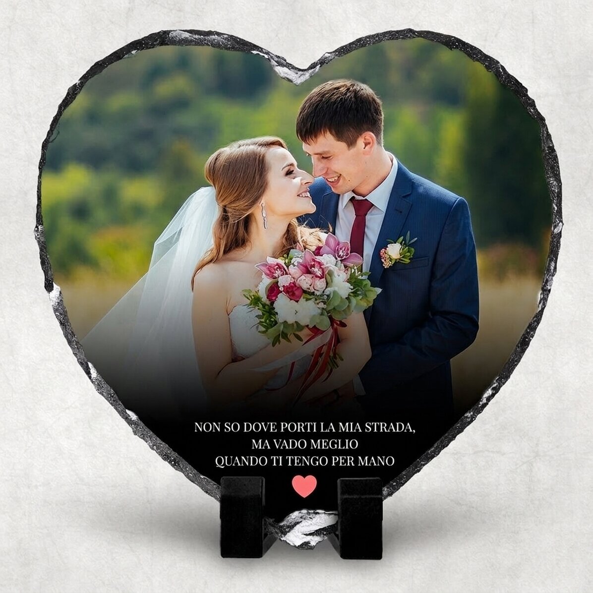 Ardesia a forma di cuore personalizzata con un messaggio e una foto - Heart