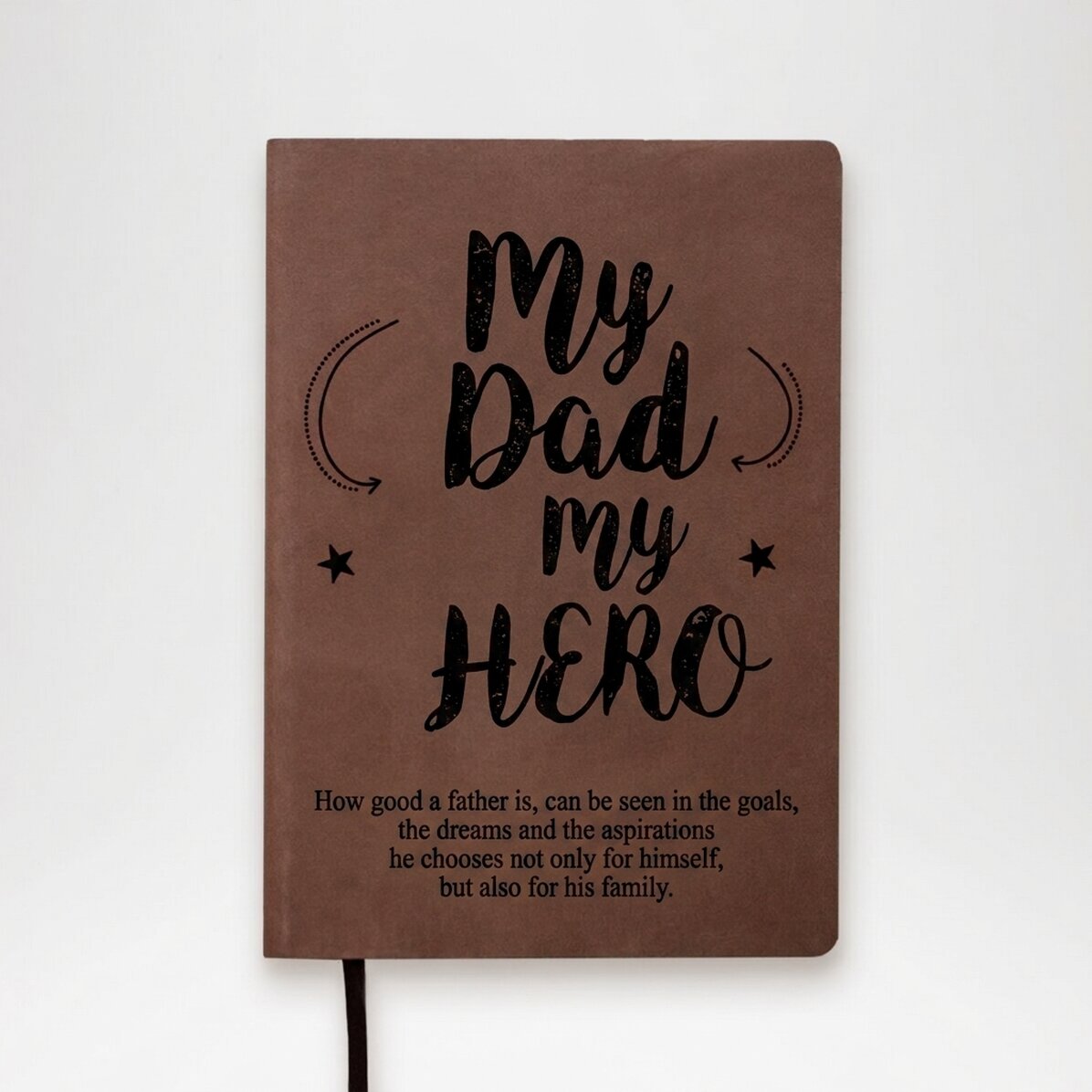 Agenda in pelle personalizzata con la scritta: "Mio padre, il mio eroe"