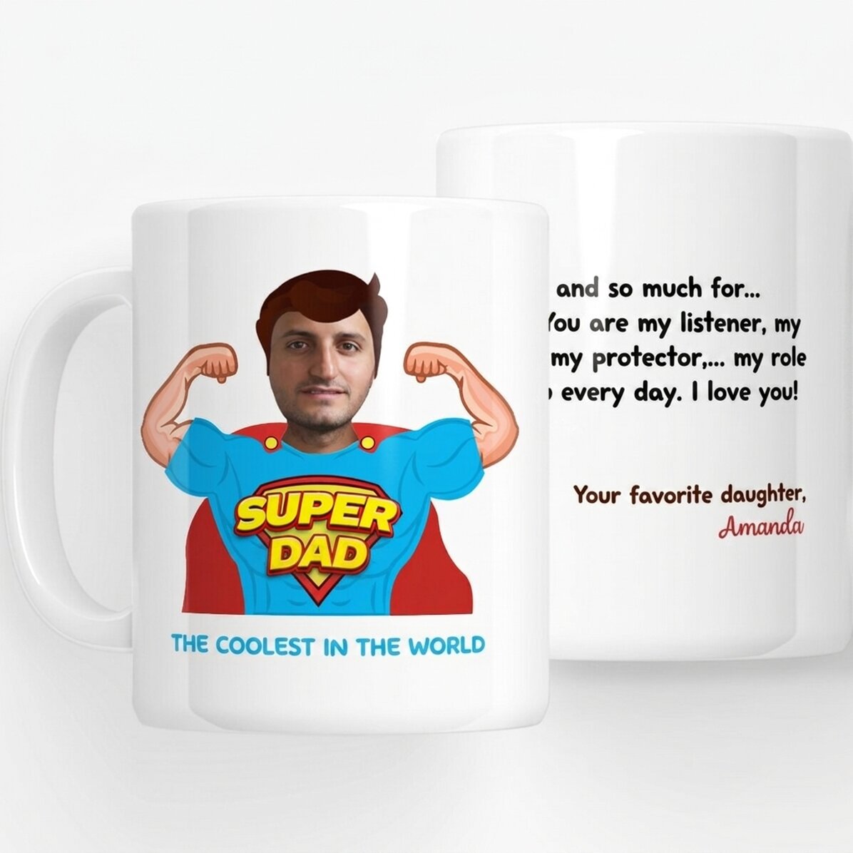 Tazza personalizzata con foto e messaggio - Papà, il mio eroe