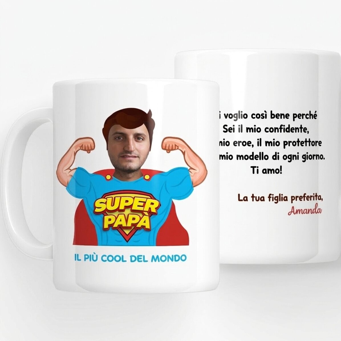Tazza personalizzata con foto e messaggio - Papà, il mio eroe