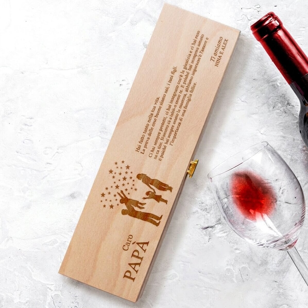 Scatola di vino personalizzata con un messaggio per papà - Siluette