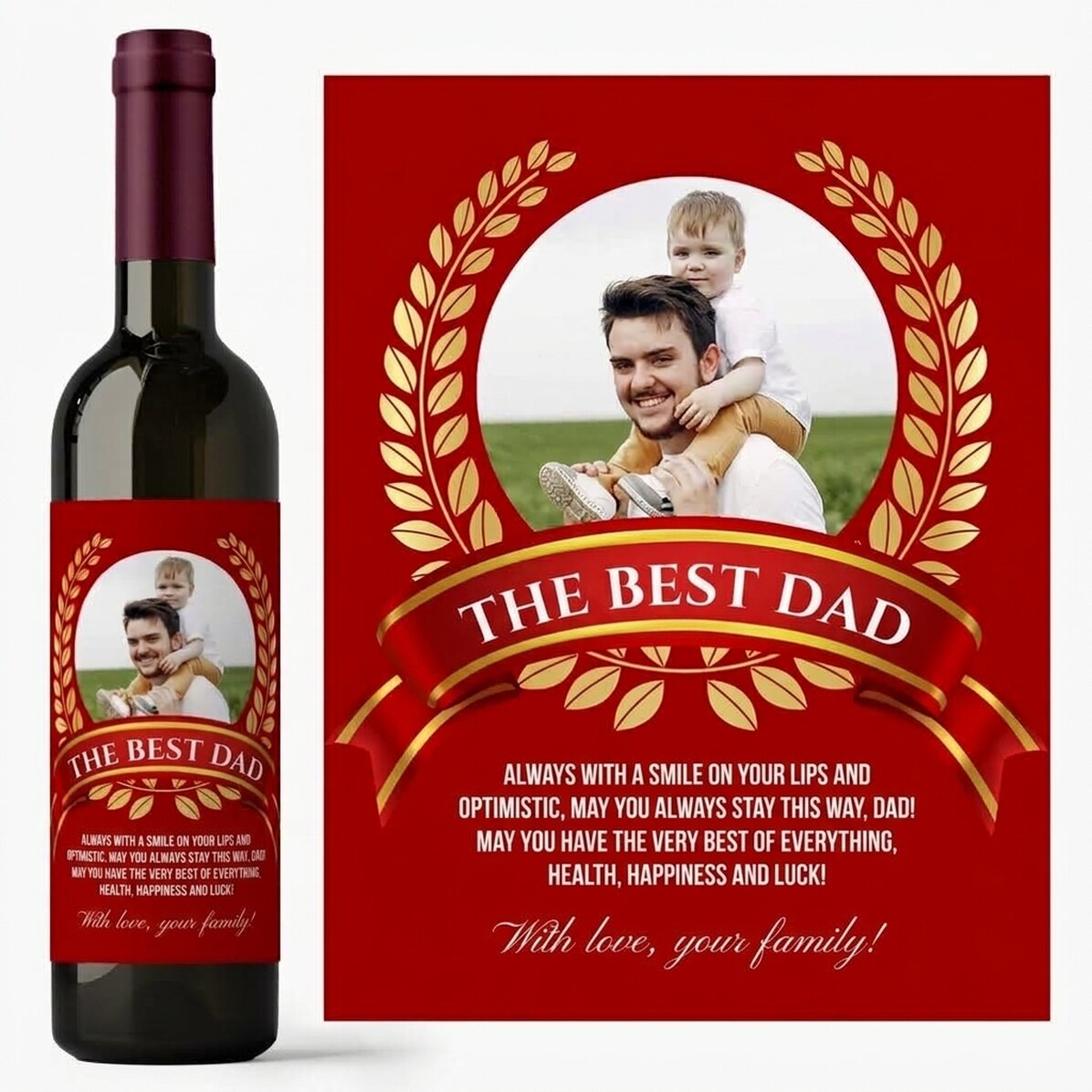 Vino personalizzato con una frase e una foto per papà - Il papà migliore del mondo