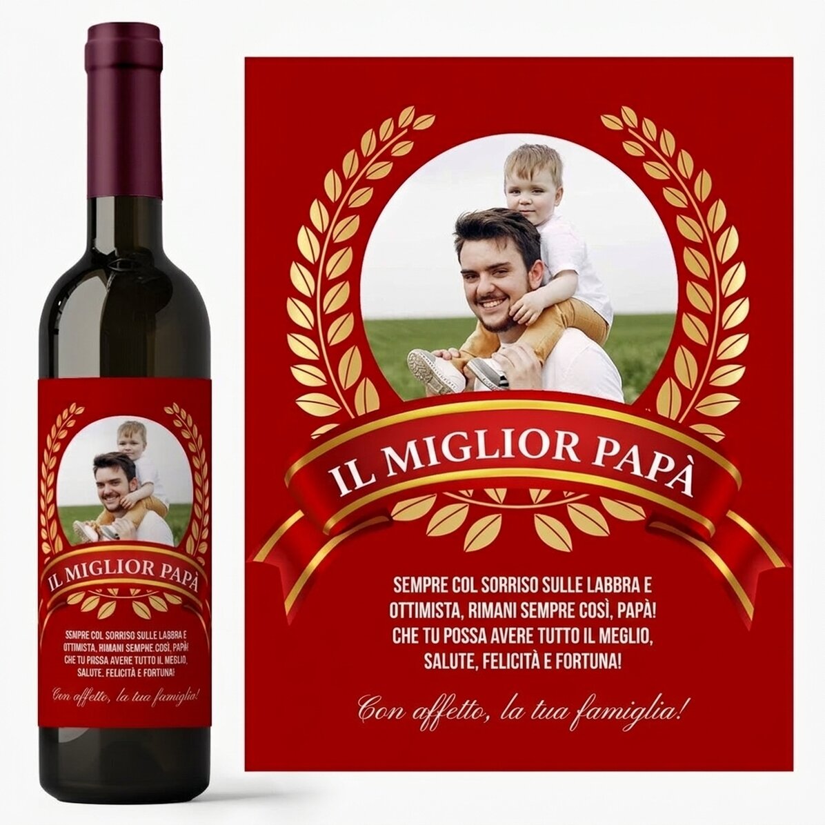 Vino personalizzato con una frase e una foto per papà - Il papà migliore del mondo