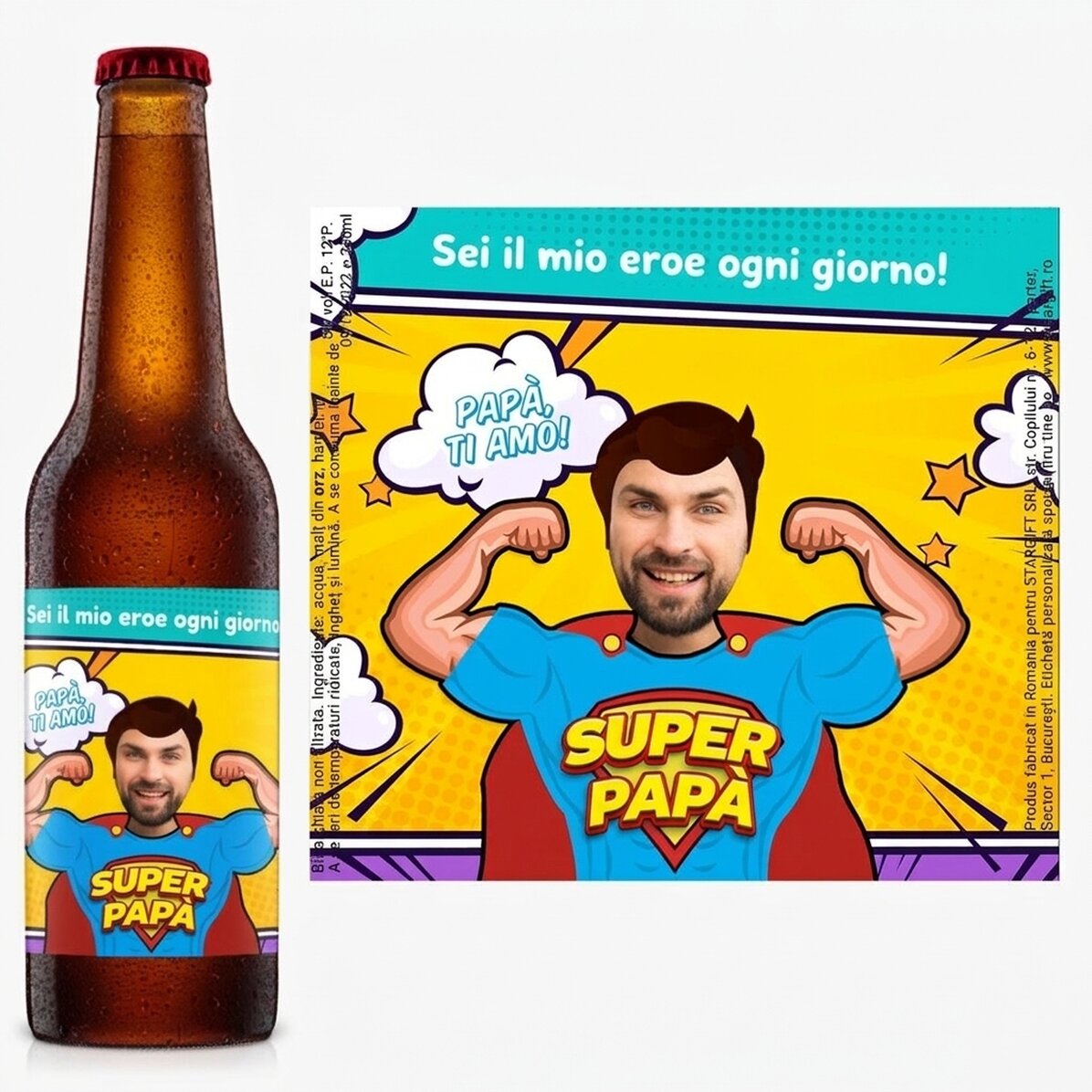Birra personalizzata con foto e testo - Super papà