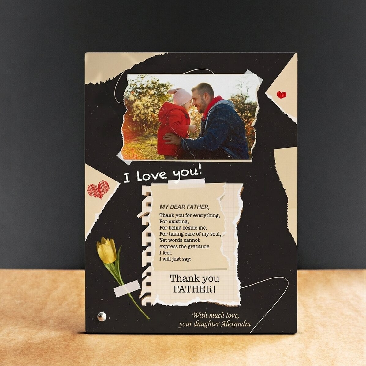 Cornice da scrivania personalizzata con una foto e una scritta - Grazie!