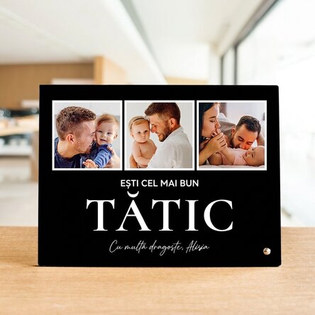 Cornice da scrivania personalizzata con 3 foto e una scritta - With love