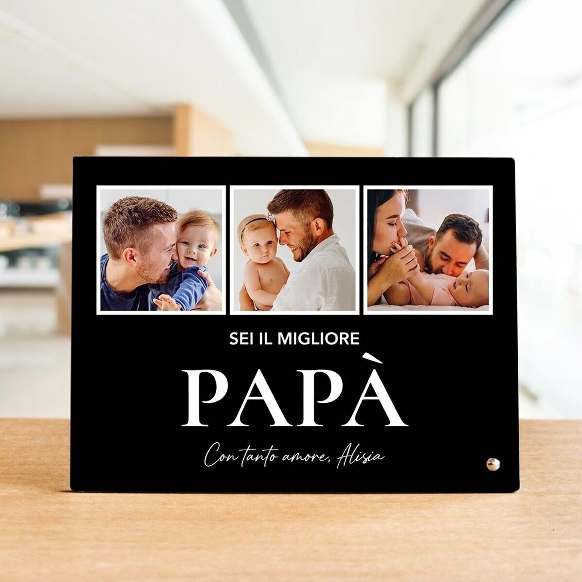 Cornice da scrivania personalizzata con 3 foto e una scritta - With love