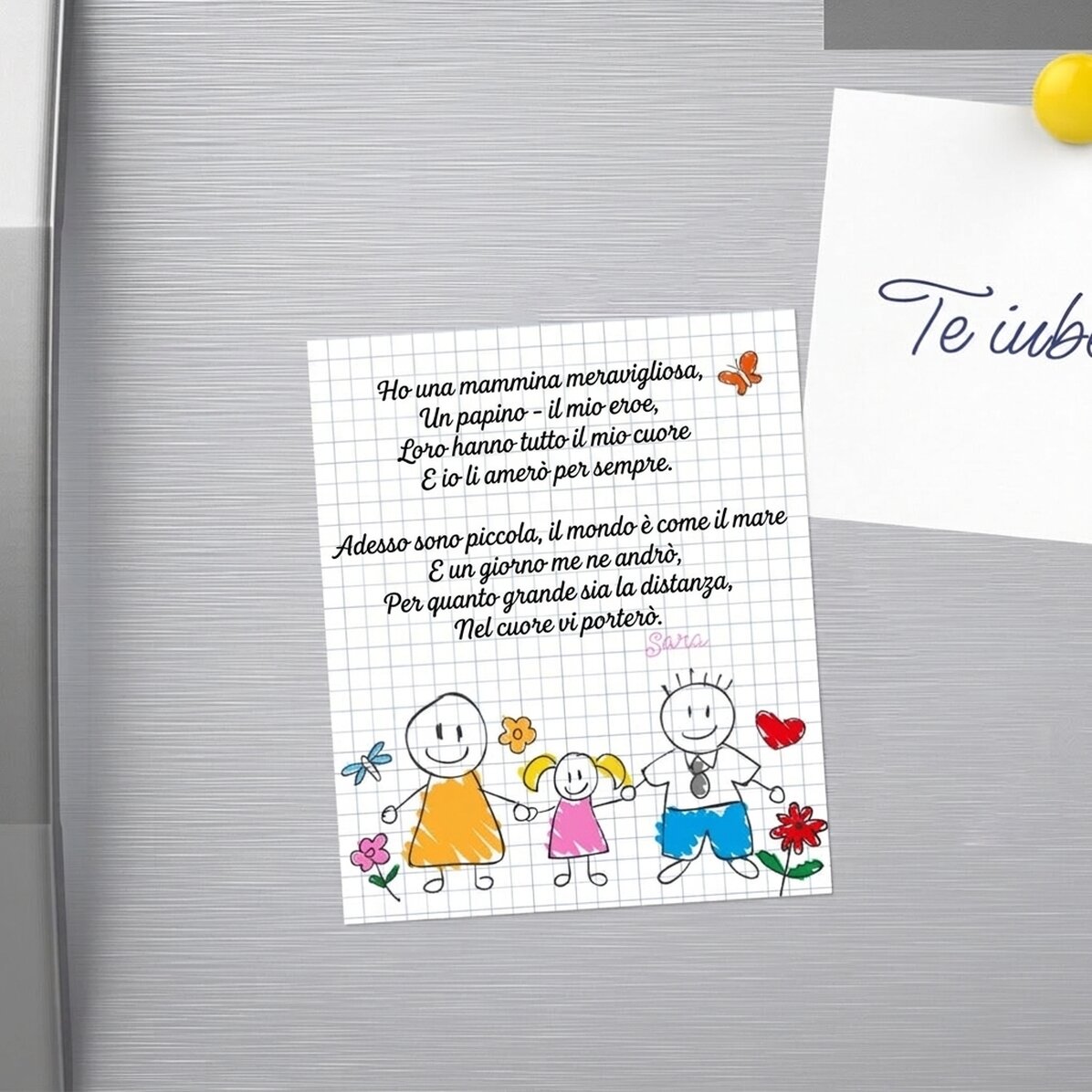 Magnete personalizzato 10x12 cm con una poesia per i genitori - Bambina