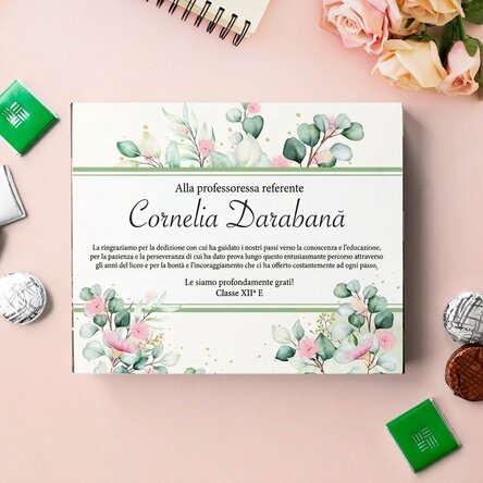 Scatola di cioccolatini personalizzata con un messaggio di ringraziamento per la professoressa respo