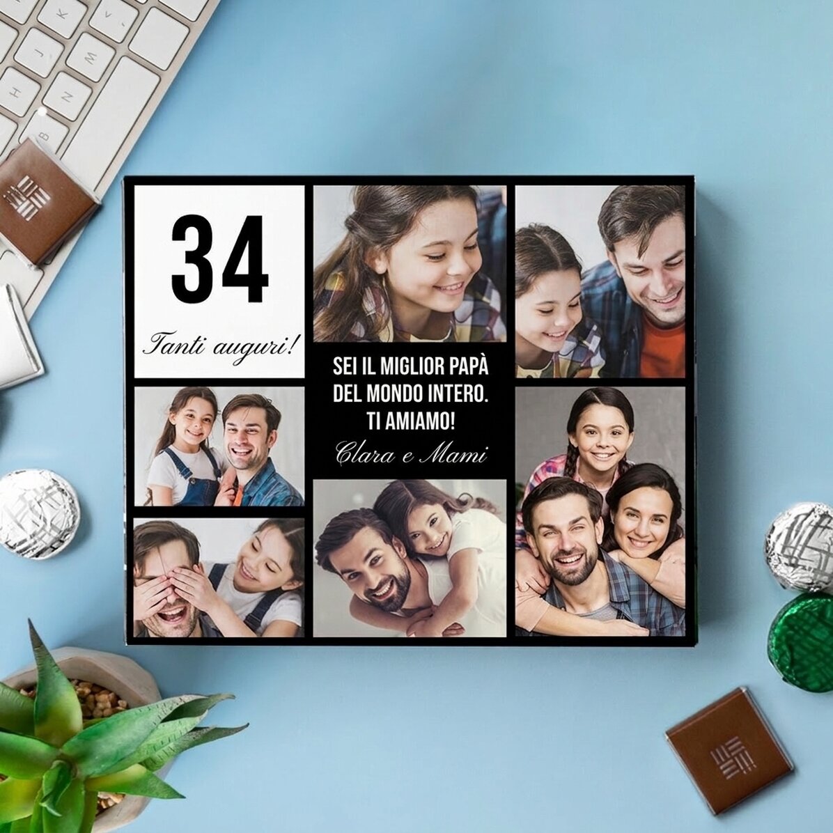Scatola di cioccolatini personalizzata con 6 foto e un messaggio per i propri cari