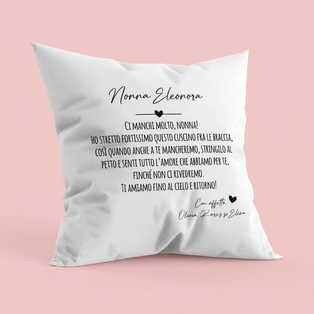 Cuscino personalizzato con un messaggio per i propri cari