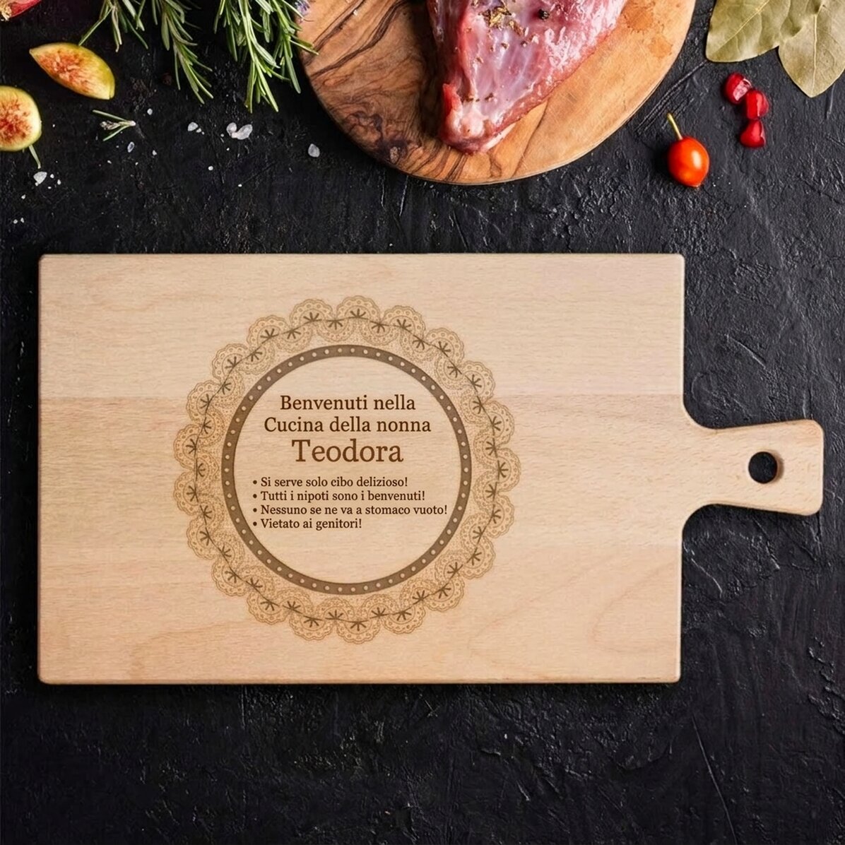 Tagliere premium personalizzato con manico - La cucina della nonna