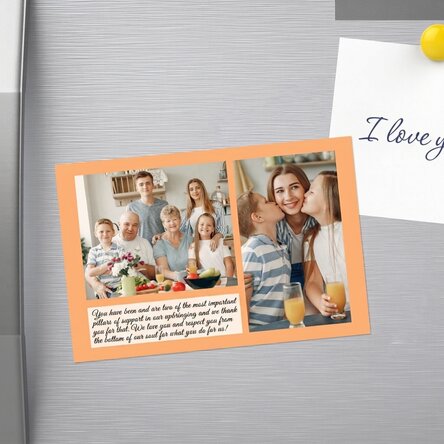 Magnete personalizzato 10x15 cm con testo e 2 foto - Grazie!