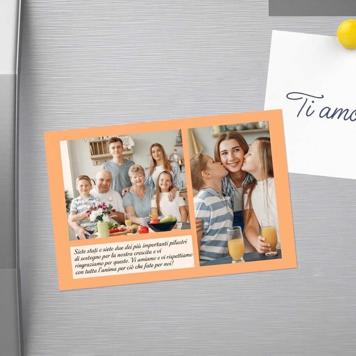 Magnete personalizzato 10x15 cm con testo e 2 foto - Grazie!