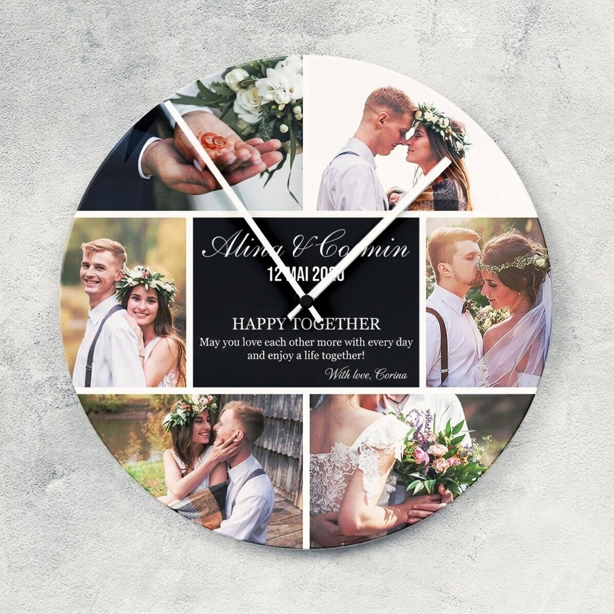 Orologio personalizzato con 6 foto e un messaggio - Momenti