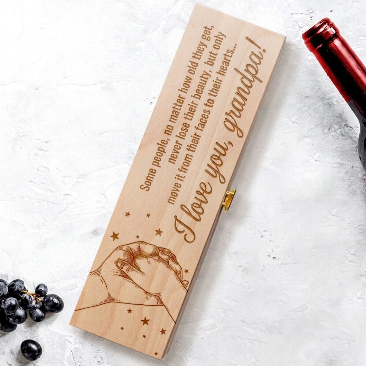 Scatola di vino personalizzata con un messaggio per il nonno - Ti voglio bene!