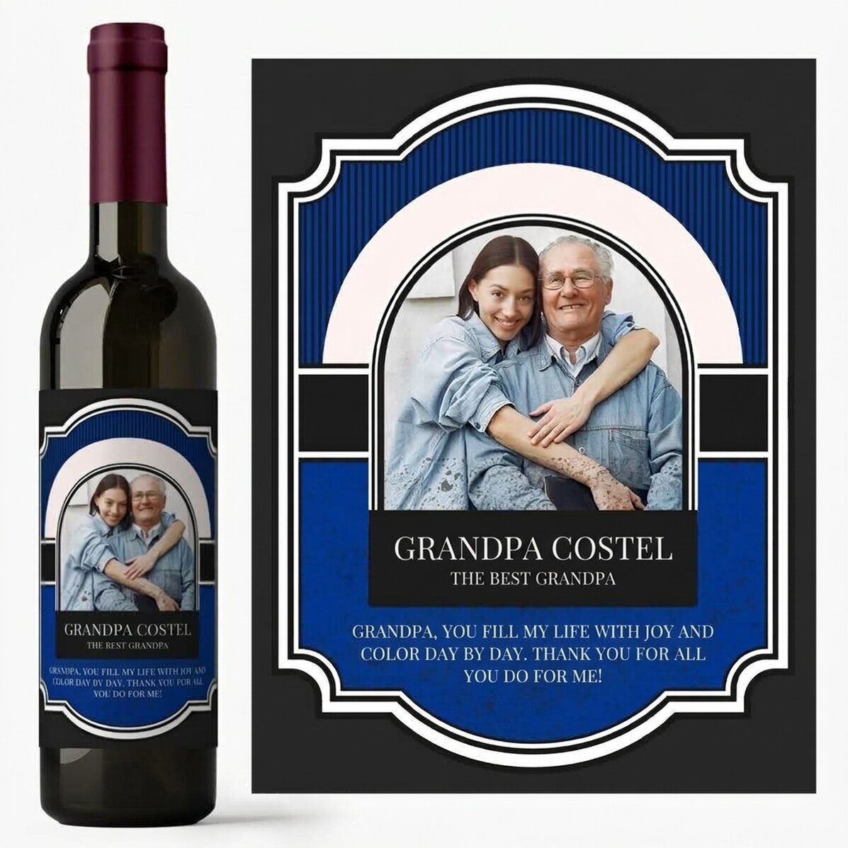 Vino personalizzato con testo e foto per il nonno