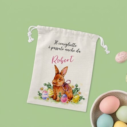 Sacchettino regalo personalizzato con scritta - Coniglietto di Pasqua