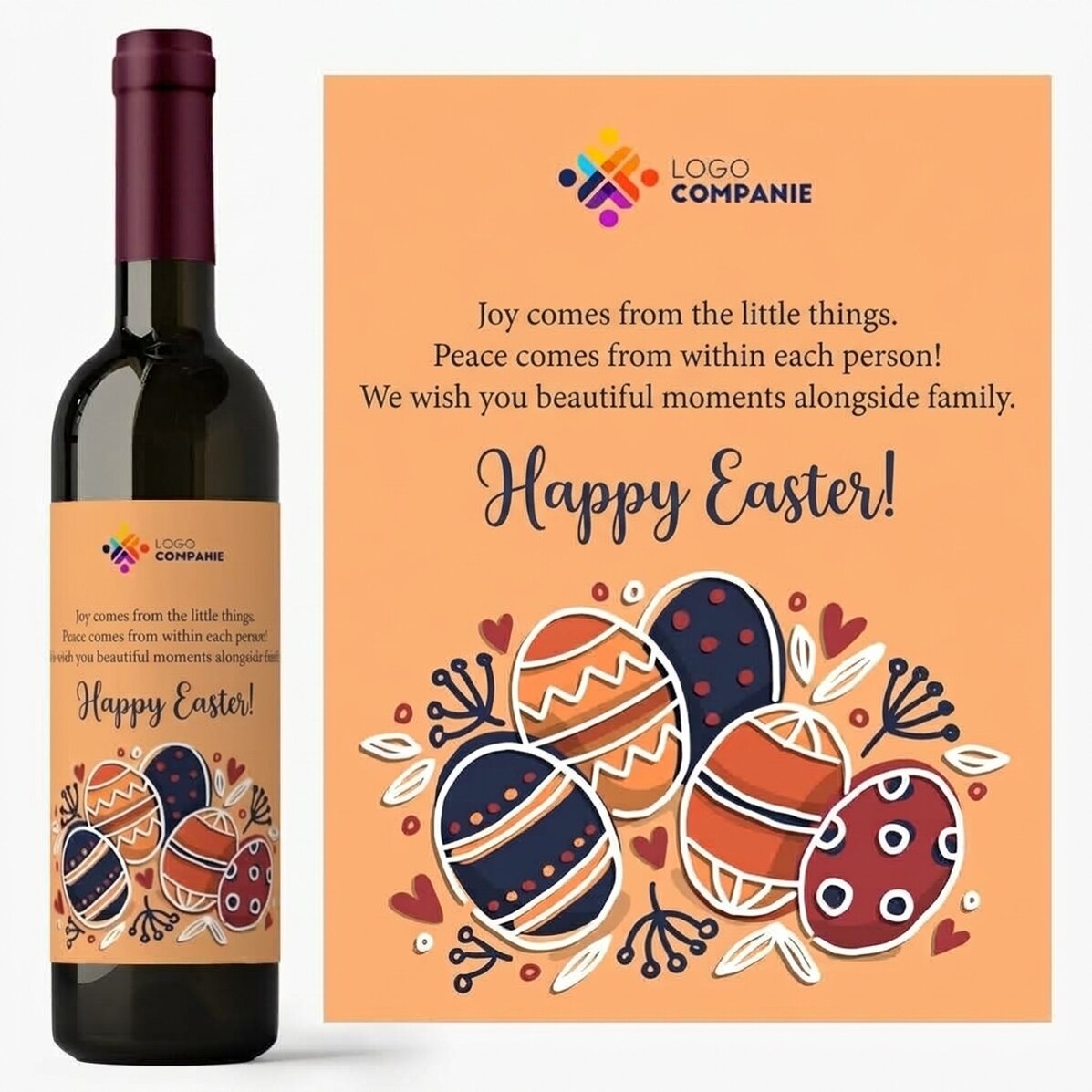 Vino personalizzato con testo e logo per Pasqua