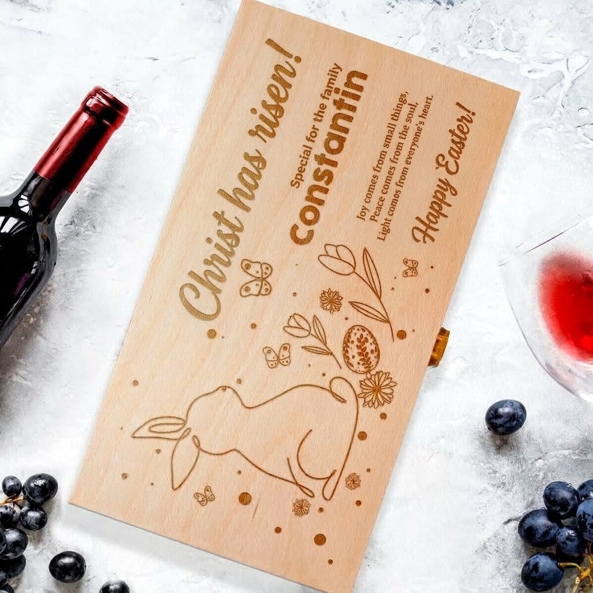 Scatola per vino personalizzata per due bottiglie con la scritta: “Cristo è risorto!”