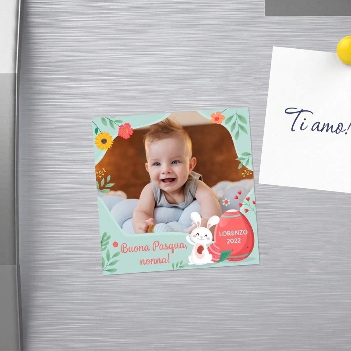 Magnete 10x10 personalizzato con una foto e un testo - Buona Pasqua
