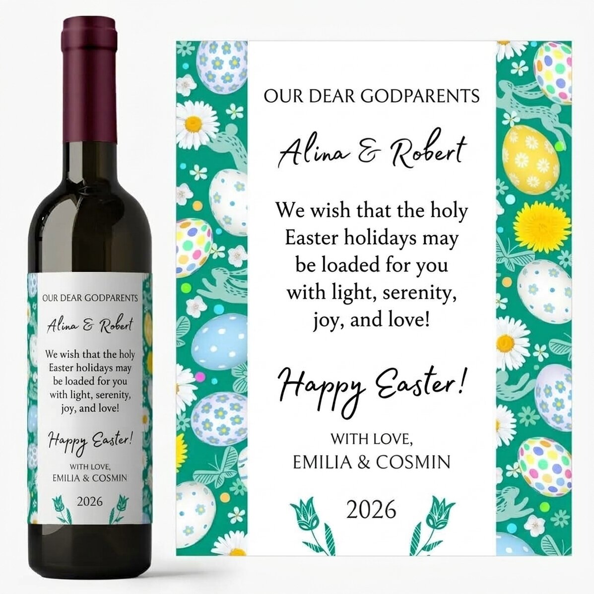 Vino personalizzato con testo - Messaggio di Pasqua