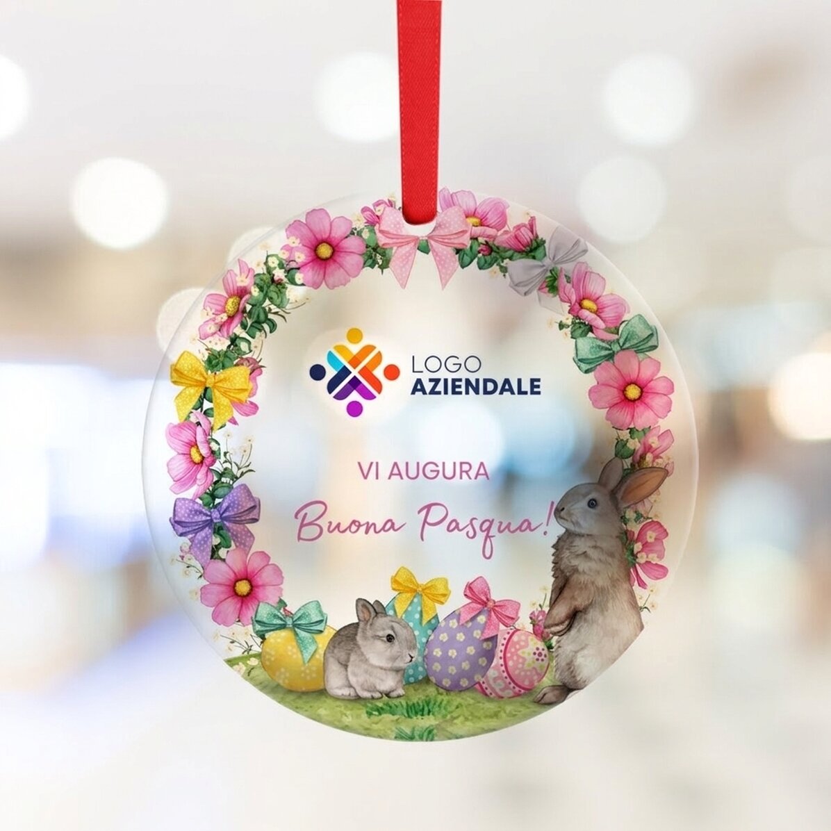 Decorazione rotonda personalizzata con logo e testo - Buona Pasqua!