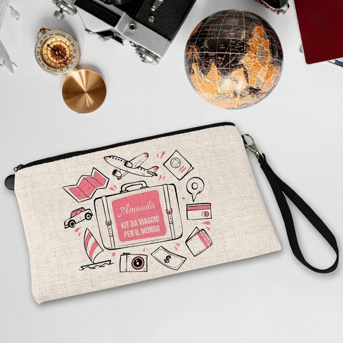 Set di accessori personalizzato con scritta - In giro per il mondo