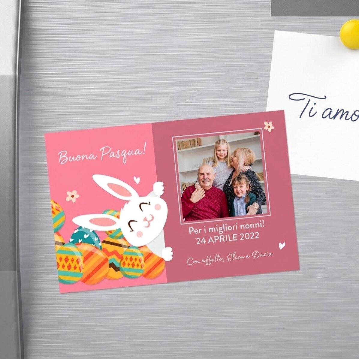 Magnete personalizzato 10x15 cm con testo e foto - Coniglietto pasquale