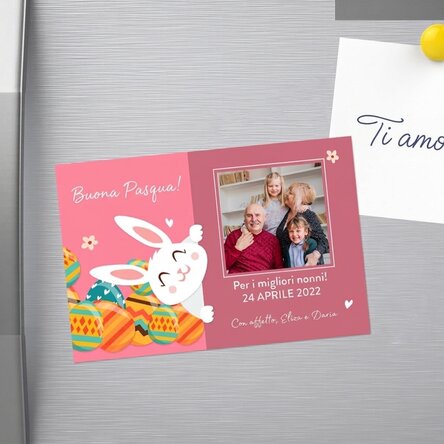Magnete personalizzato 10x15 cm con testo e foto - Coniglietto pasquale