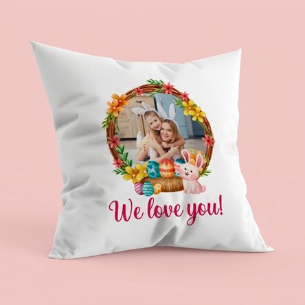 Cuscino personalizzato con testo e foto - Coniglietto