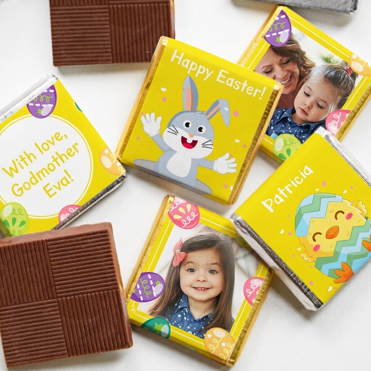 Set di 5 mini cioccolatini personalizzati con foto e testo - Pasqua