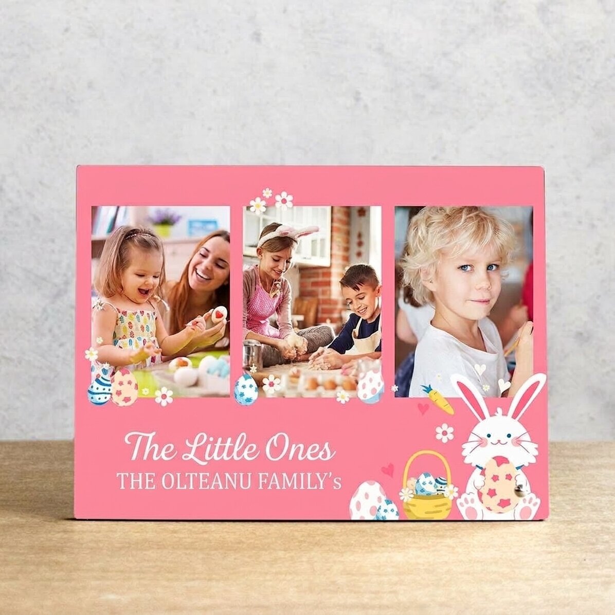Cornice da scrivania personalizzata con 3 foto e testo per bambini - Bunny