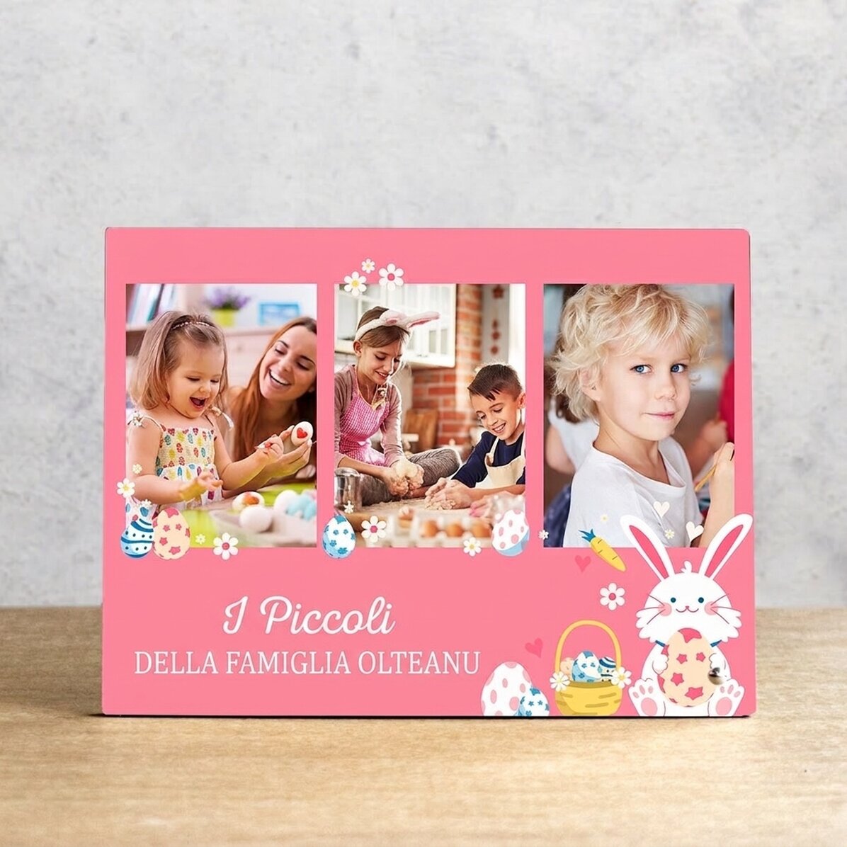 Cornice da scrivania personalizzata con 3 foto e testo per bambini - Bunny