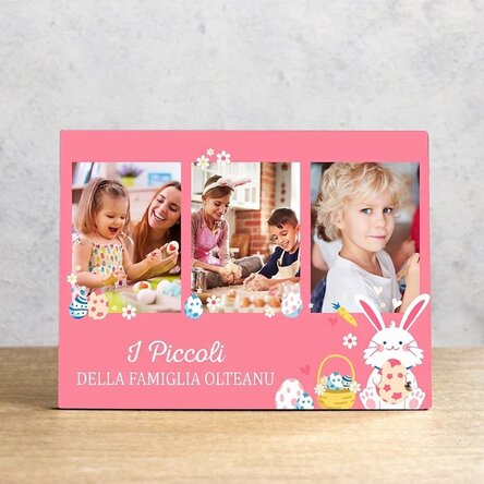 Cornice da scrivania personalizzata con 3 foto e testo per bambini - Bunny