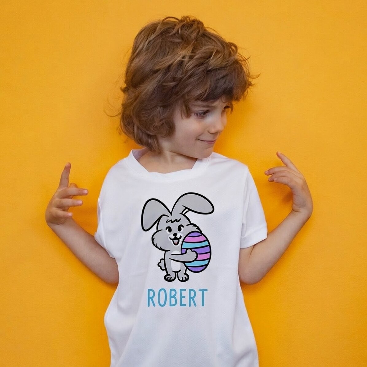 Maglietta sportiva per bambini personalizzata con nome - Coniglietto