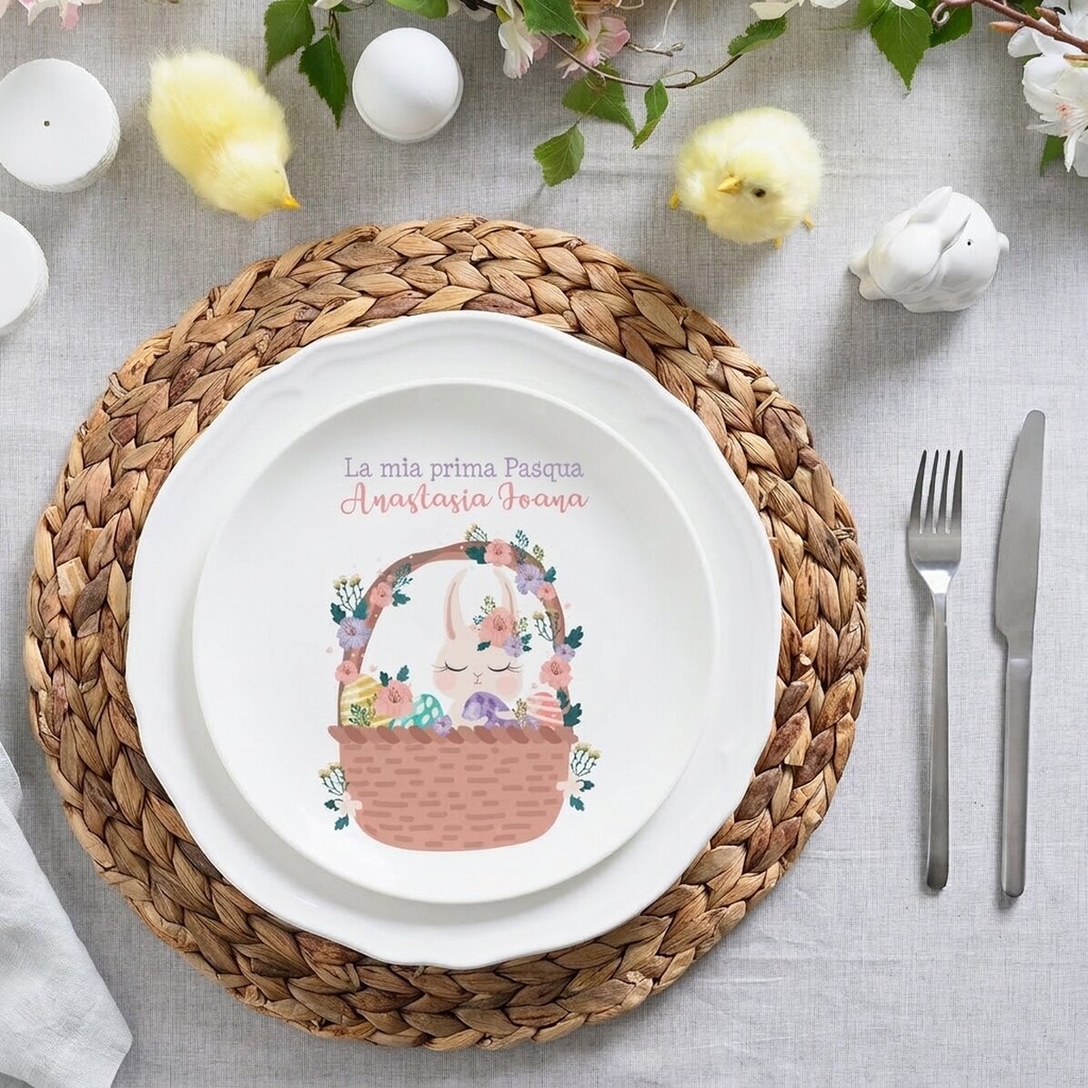 Piatto personalizzato con scritta per bambini - Bunny