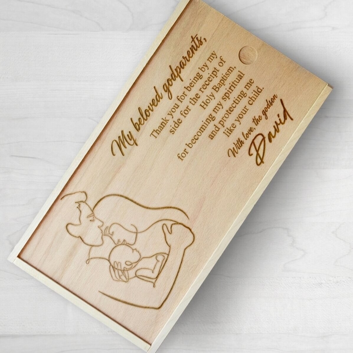 Scatola regalo personalizzata in legno - Cari padrini