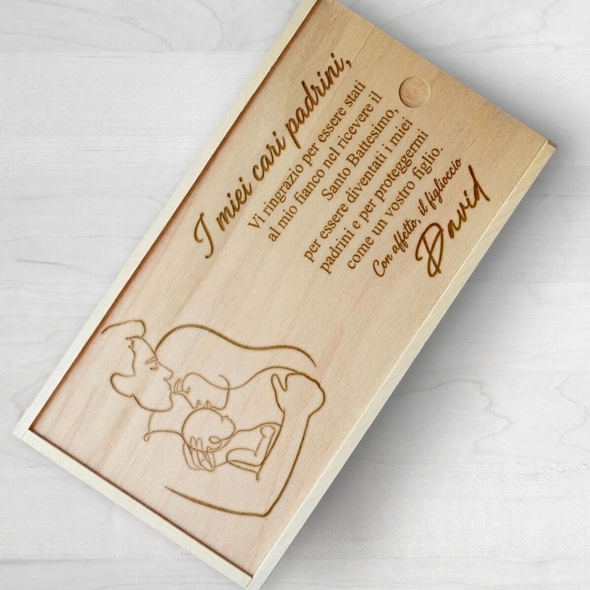 Scatola regalo personalizzata in legno - Cari padrini