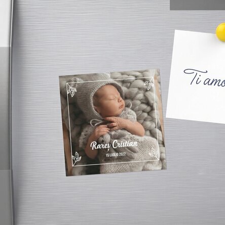 Magnete ricordo per il battesimo 10x10 personalizzato con una foto e un testo