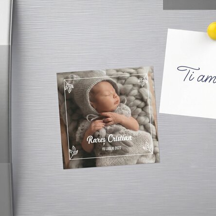 Magnete ricordo per il battesimo 10x10 personalizzato con una foto e un testo