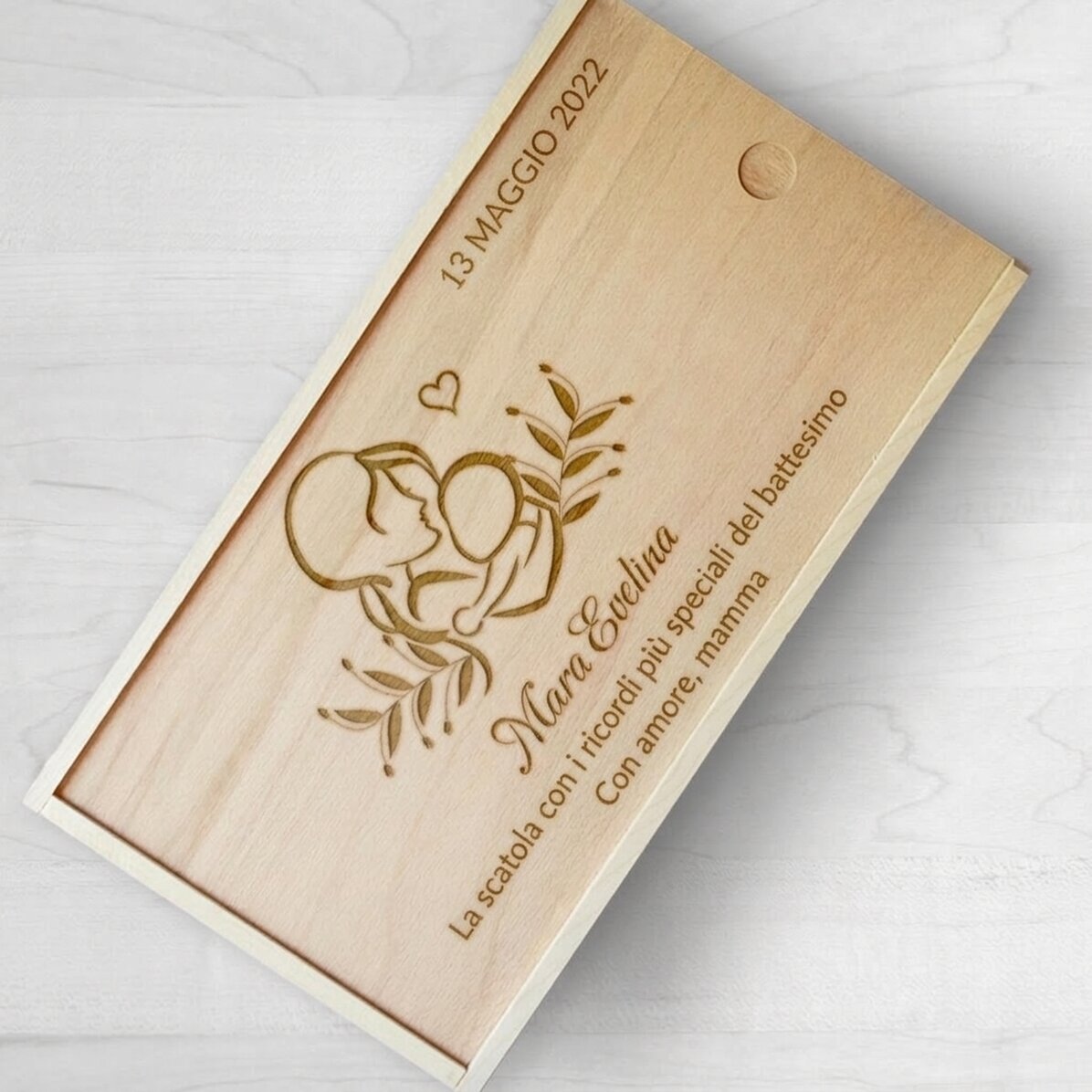 Scatola regalo personalizzata in legno - Ricordi del battesimo