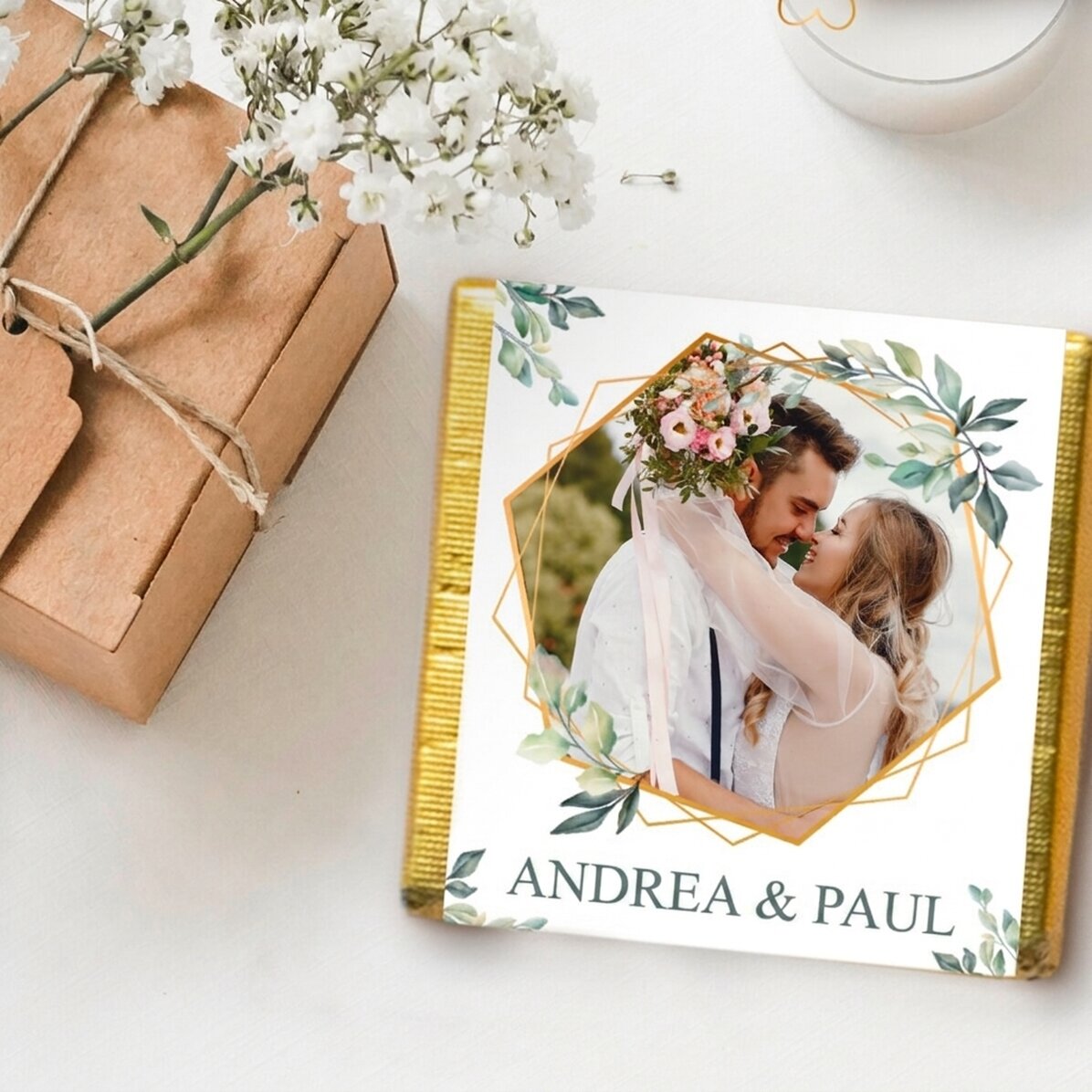 Mini bomboniera di cioccolato personalizzata con foto e testo - Elegance