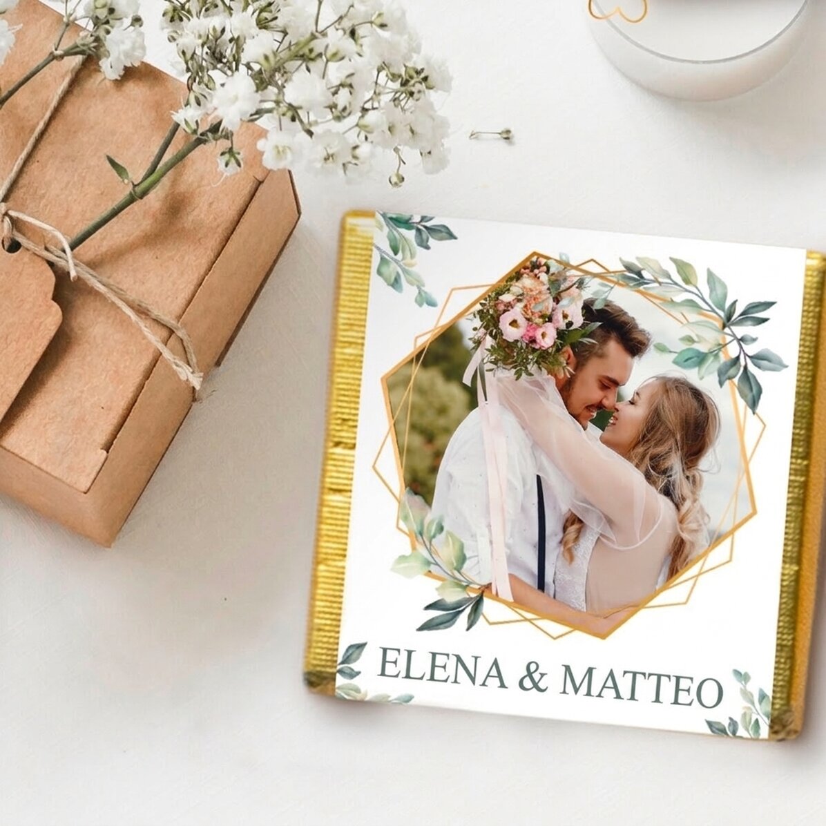 Mini bomboniera di cioccolato personalizzata con foto e testo - Elegance