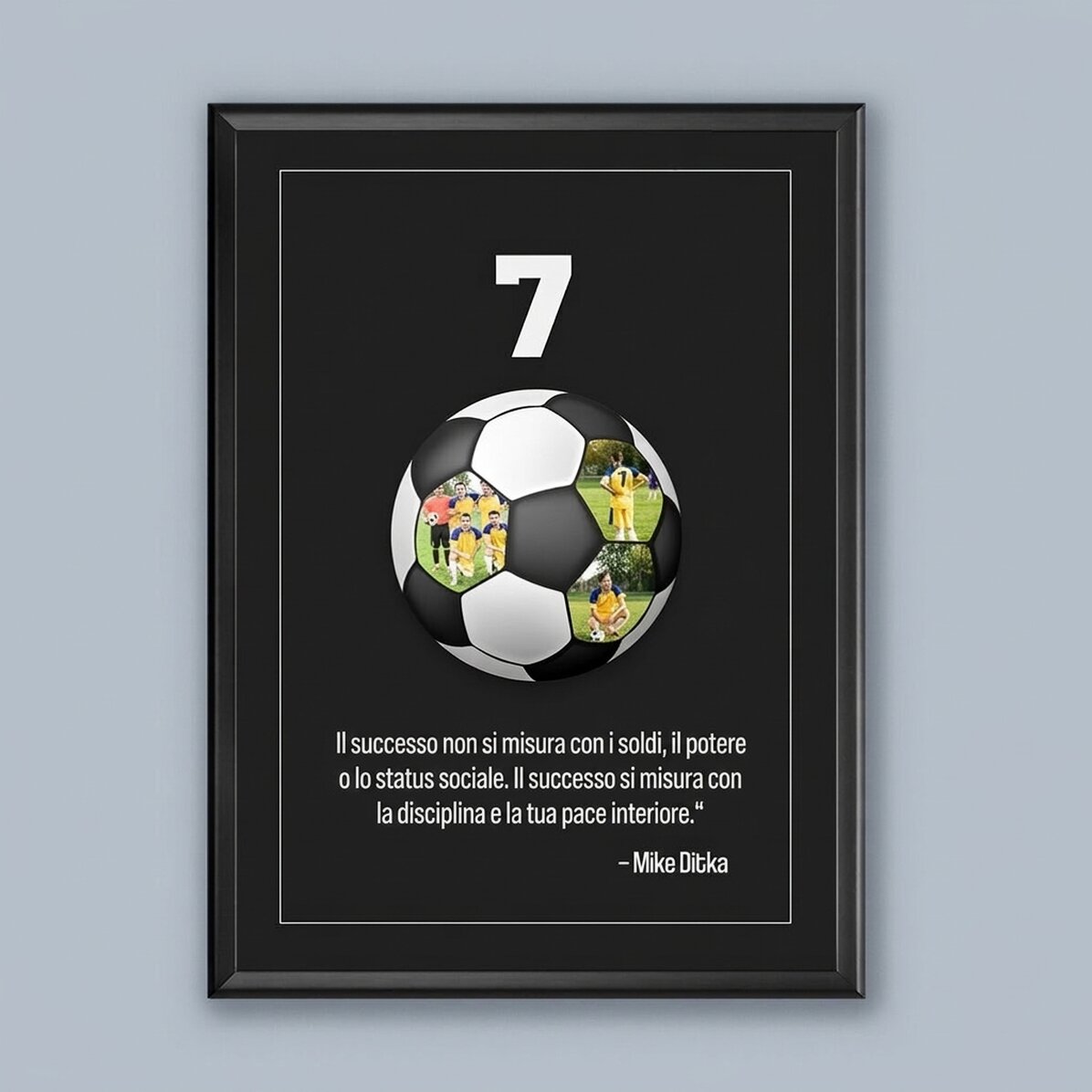 Quadro personalizzato con testo e 3 foto - Pallone da calcio