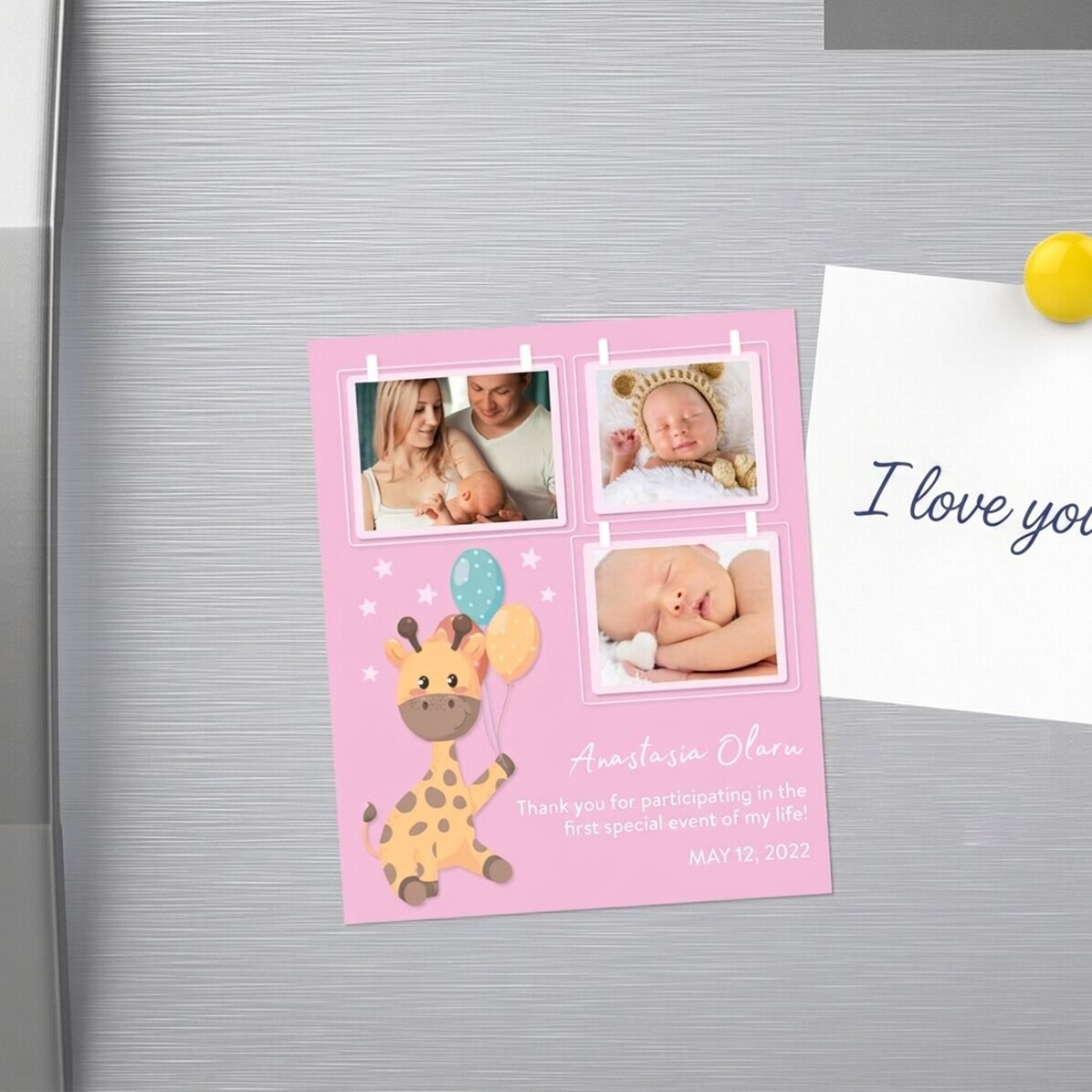 Magnete personalizzato 10x12 cm con 3 foto e testo - Baby