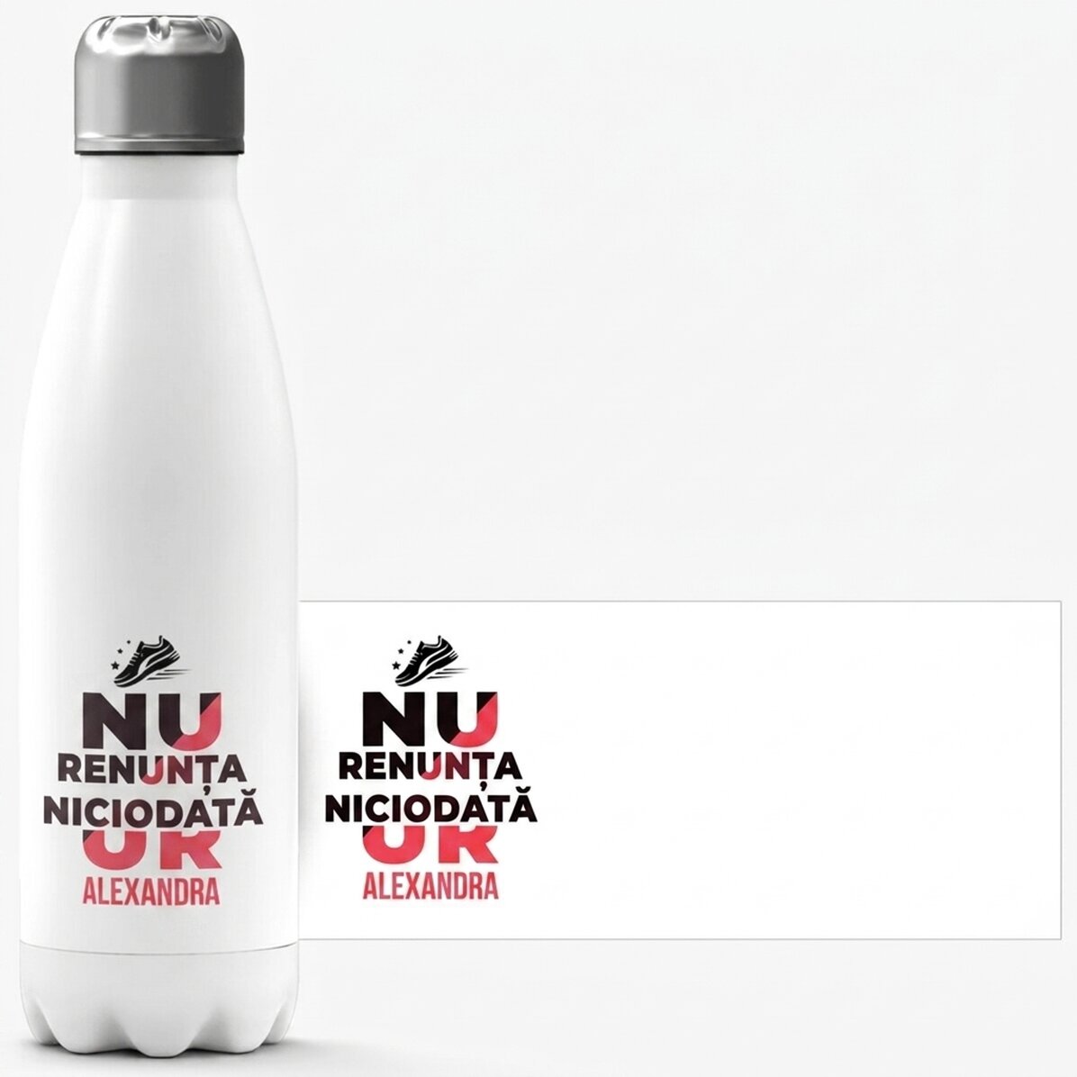 Thermos con base bianca personalizzato con nome - Never give up