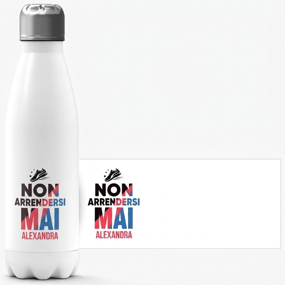Thermos con base bianca personalizzato con nome - Never give up