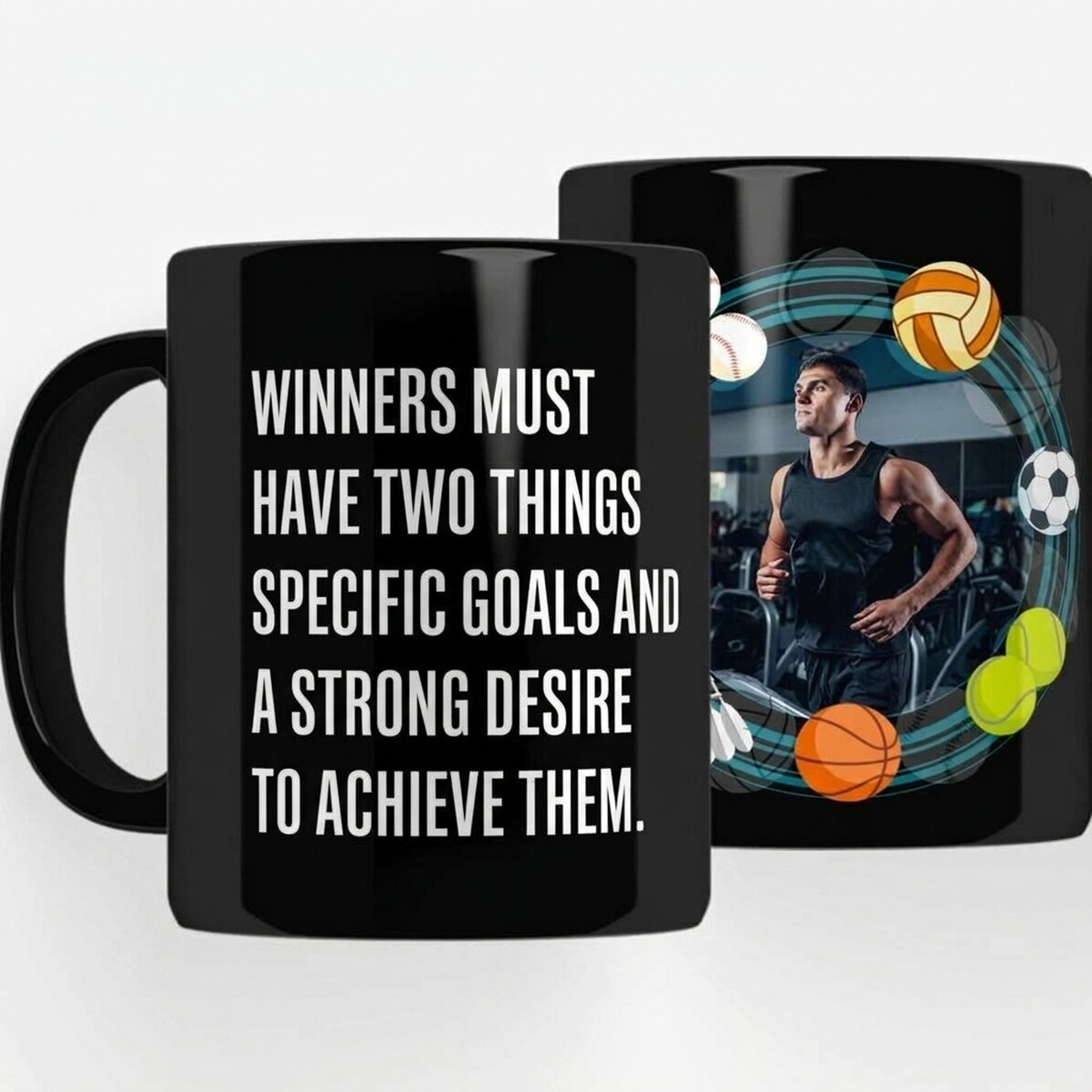 Tazza nera personalizzata con scritta per gli sportivi