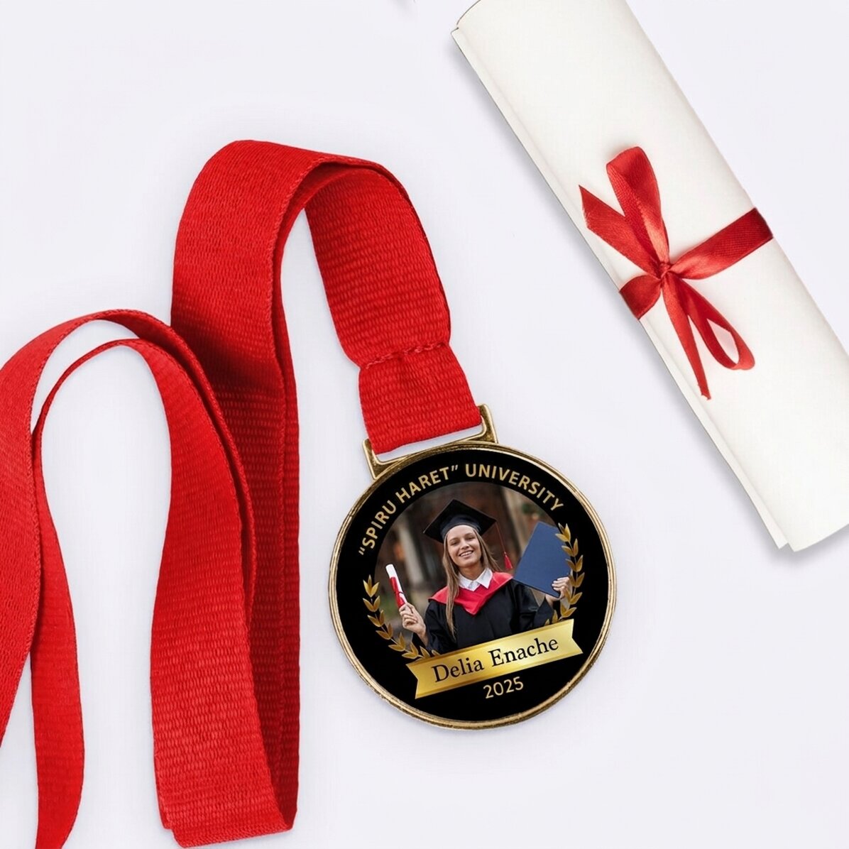 Medaglia personalizzata con foto e testo - Laureato